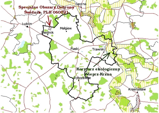 obszar natura 2000 na tle powiatu swidnickiego